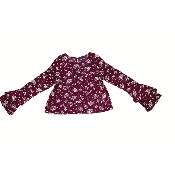 Aeropostale Sheer Floral Chiffon Blouse Size Small Burgundy White Bell Sleeves - Picture 9 of 10